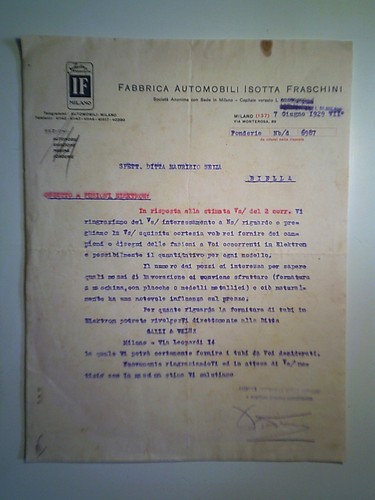 Lettera fabbrica automobili - lettera, "fabbrica